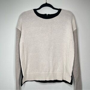 Rachel Zoe Neutral Zip Back Knit Sweater Color Block Pullover Small Cotton Blend
